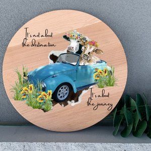 VW Bug Its About the Journey 12"Thin Birch Wood Round Handmade Wall Art